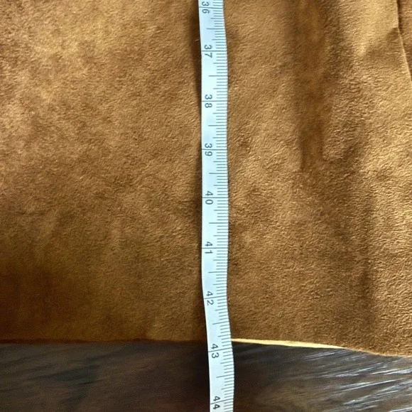 VTG 70s Suede Leather Mod Trench Coat Womens 2X-3X Brown Minimalist Patch Pocket - Picture 7 of 8